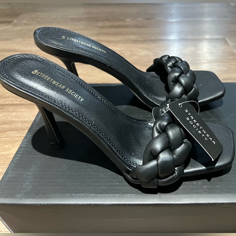 Faux-Leather Woven Band Heels